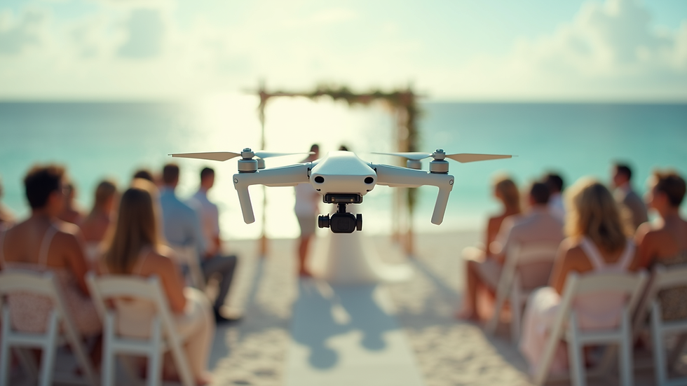 Wide angle view of a drone capturing a beach wedding ceremony in Florida