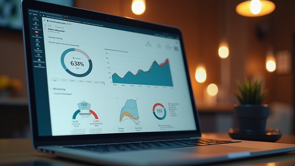 High angle view of a laptop screen showing video analytics and engagement stats