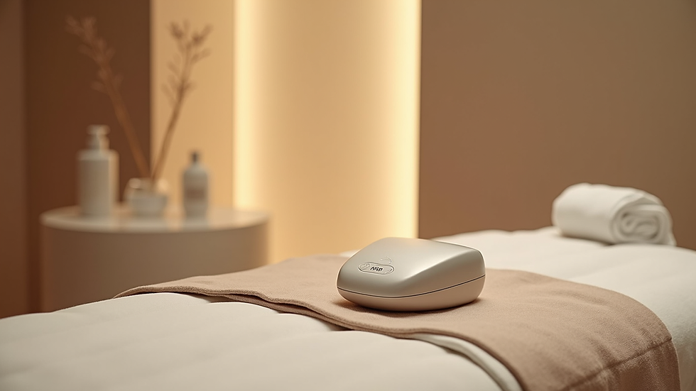 Eye-level view of spa treatment room with Perfectio device on counter