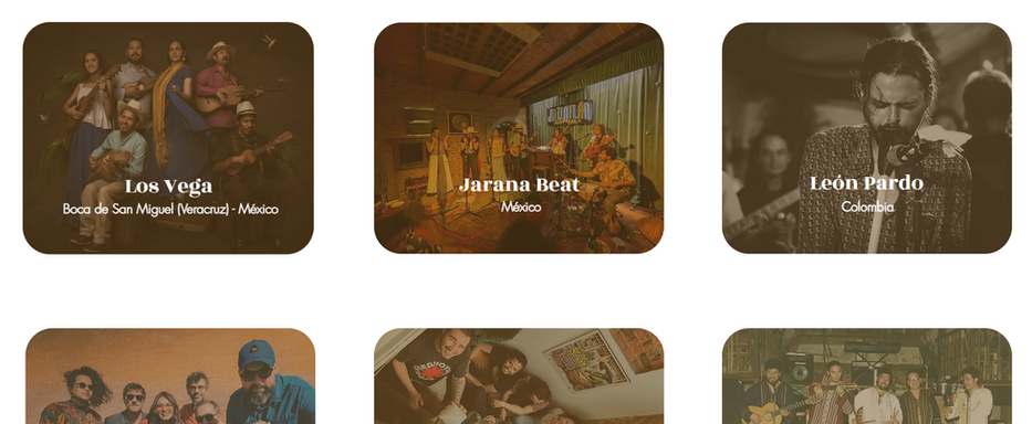 Captura de la lista de artistas del sitio web LaSontiusti, que muestra 6 grupos diferentes.