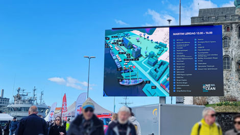 Informasjonstavle for One Ocean Week – kart over Festningskaien/Bryggen