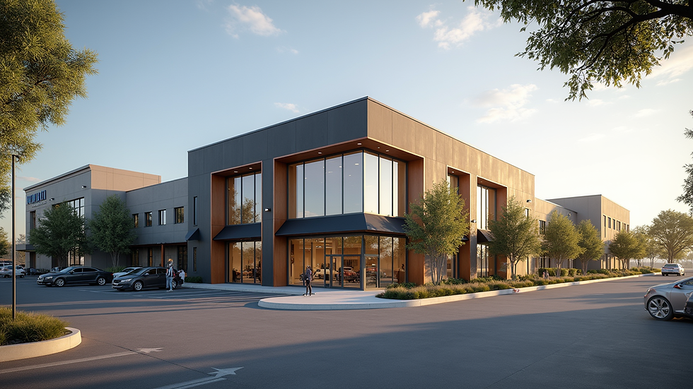Eye-level view of modern commercial building exterior in Santa Clarita