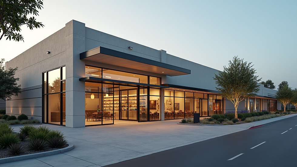 Eye-level view of modern commercial building exterior in Santa Clarita