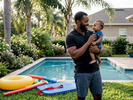 Parent attentively supervising infant at pool edge
