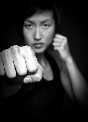 Martial artist demonstrating a defensive martial arts technique