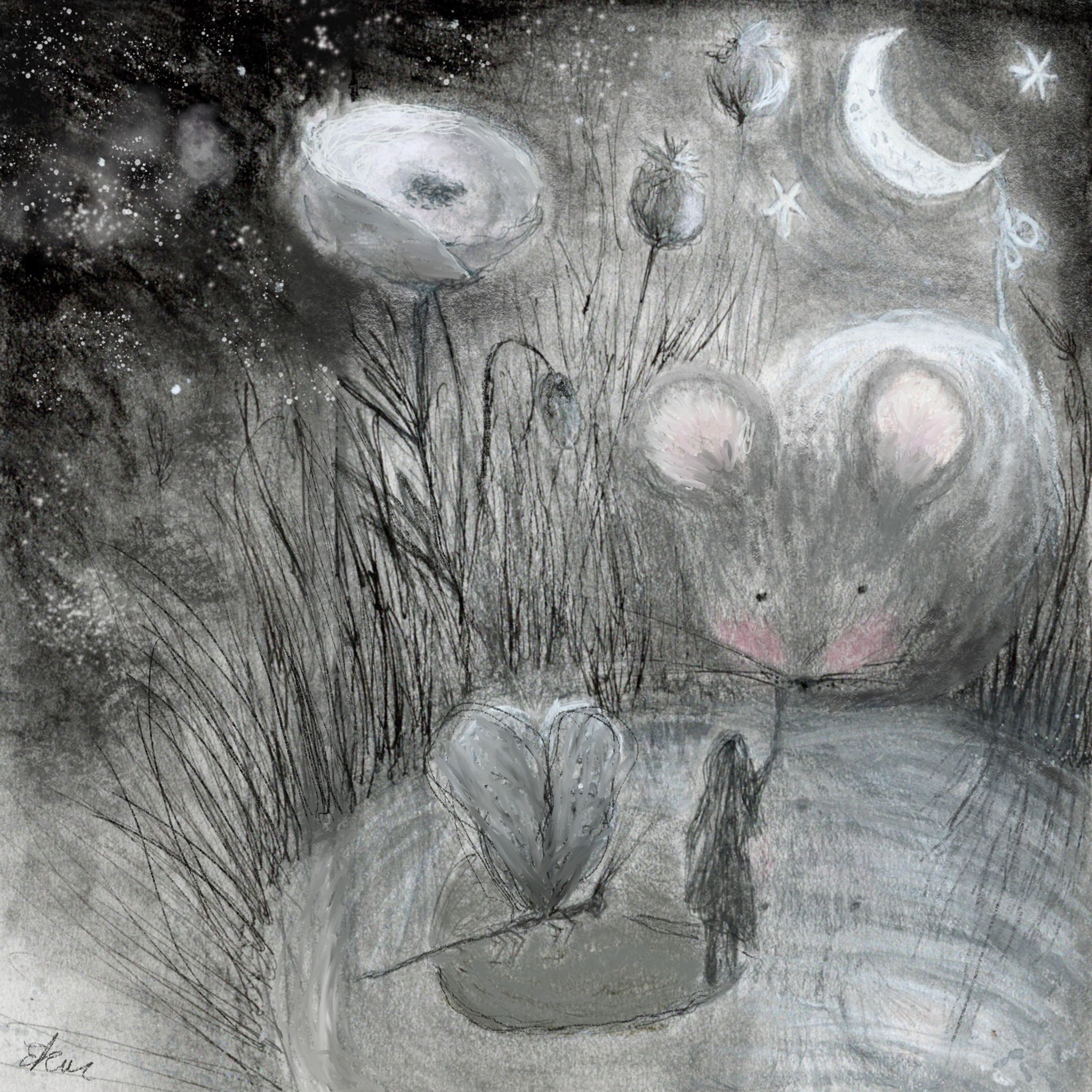Mouse under the moon (5 square cards)