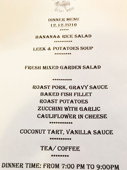Sample dinner menu