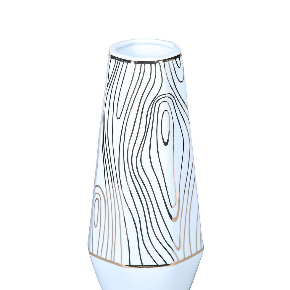 Thumbnail: White Ceramic Vase with Gold Wood Grain Design - Elegant and Versatile Home Deco