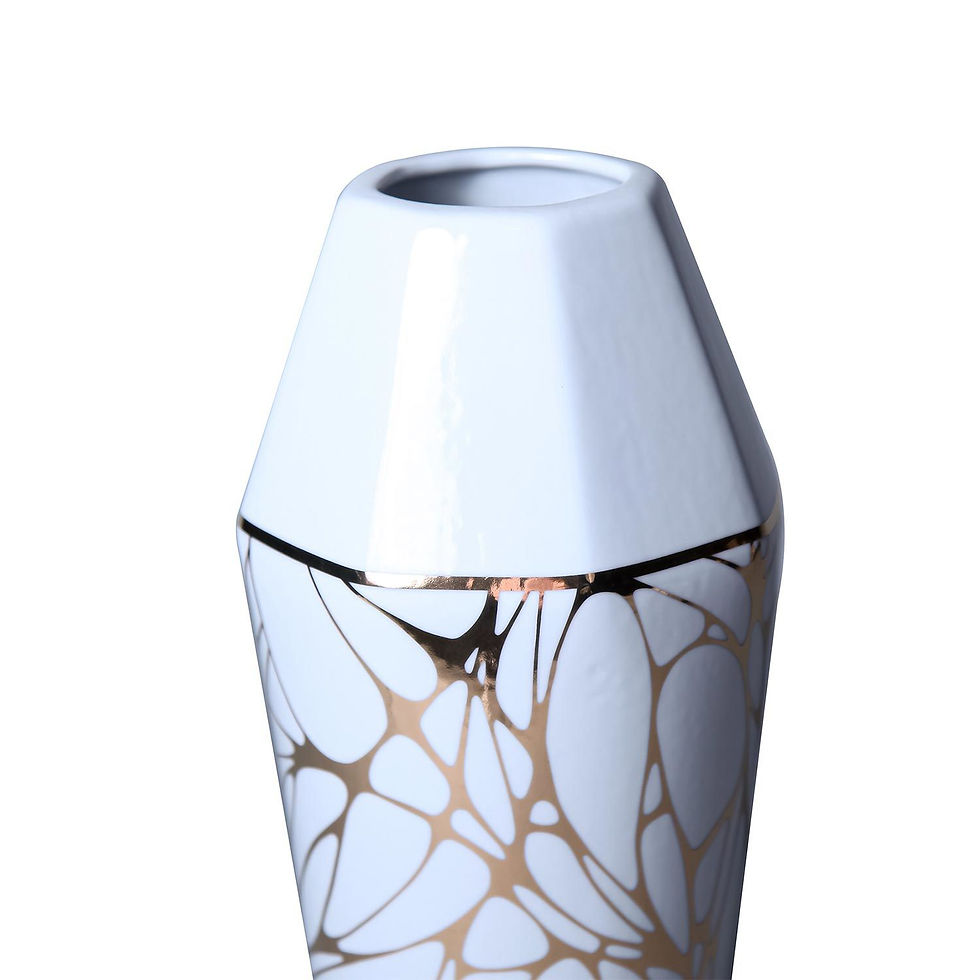 Thumbnail: White Ceramic Vase with Gold Organic Accent Design - Elegant and Versatile Home