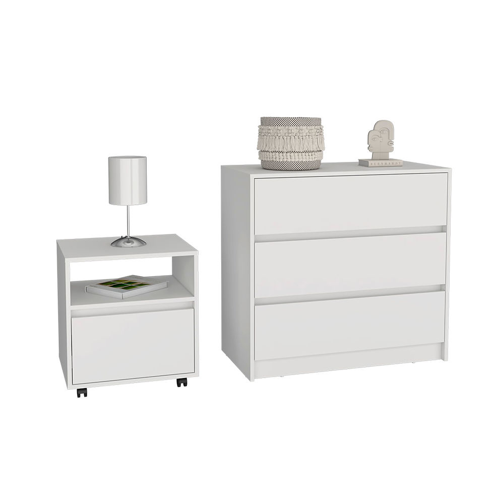 Thumbnail: Milford 2 Piece Bedroom Set, Nightstand Munyochi + Dresser Maldus, White