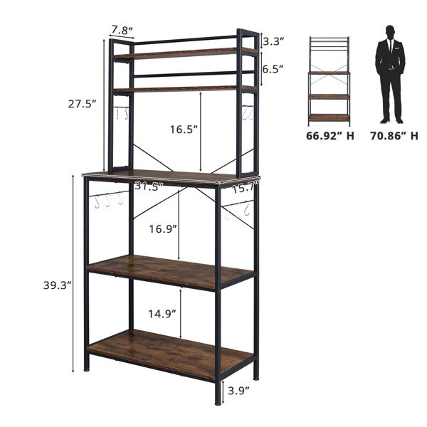 Thumbnail: 5-Tier Kitchen Bakers Rack with 10 S-Shaped Hooks