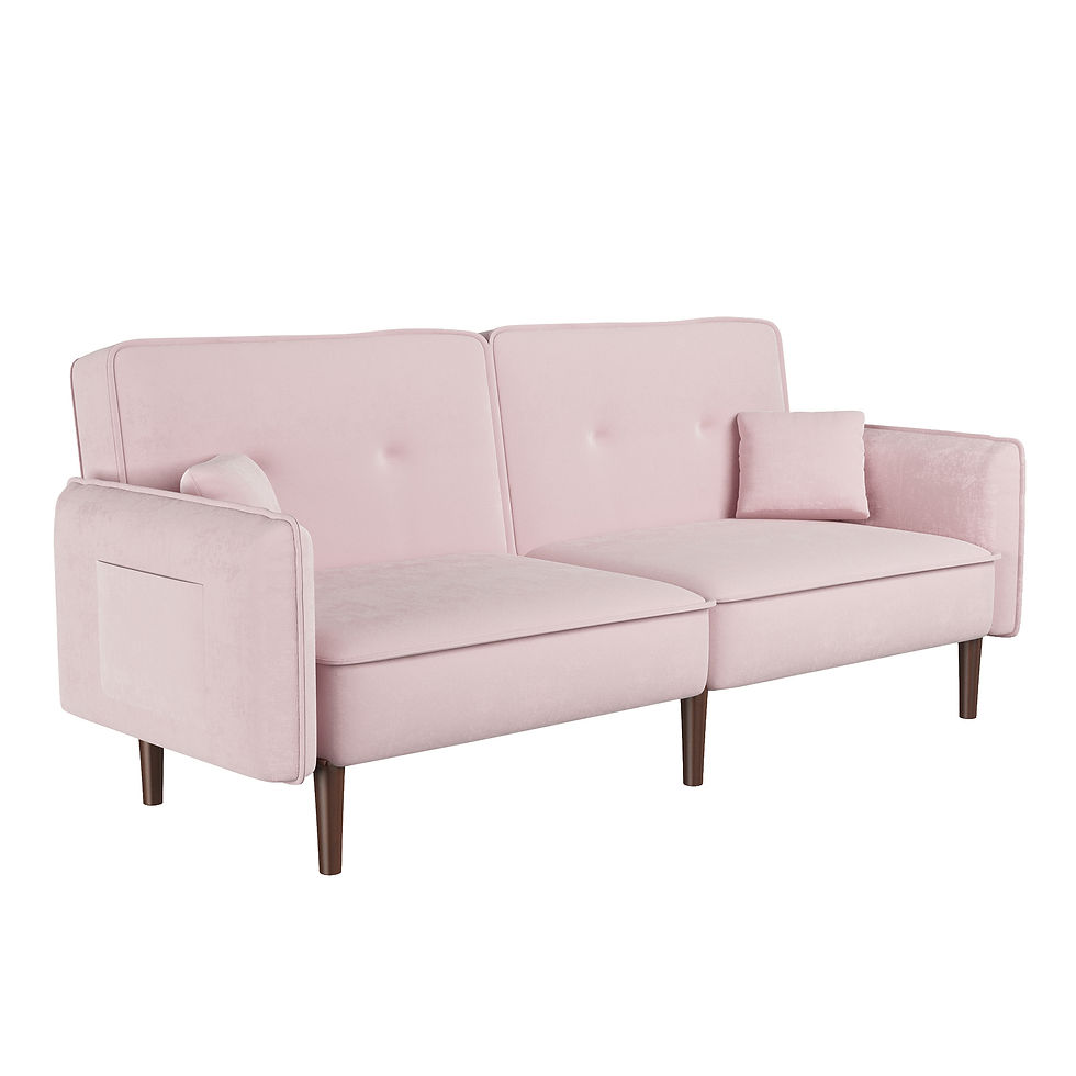 Thumbnail: Convertible Sofa Bed with Wood Legs in Velvet