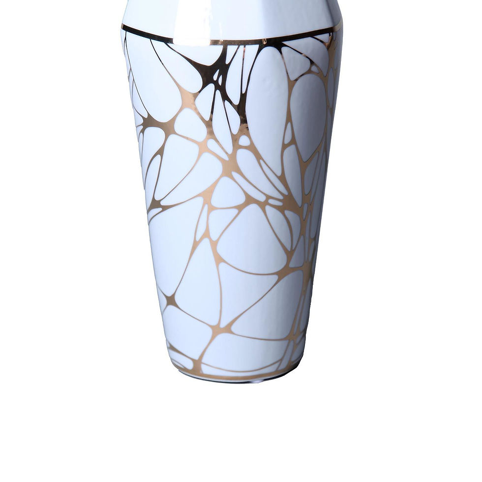 Thumbnail: White Ceramic Vase with Gold Organic Accent Design - Elegant and Versatile Home