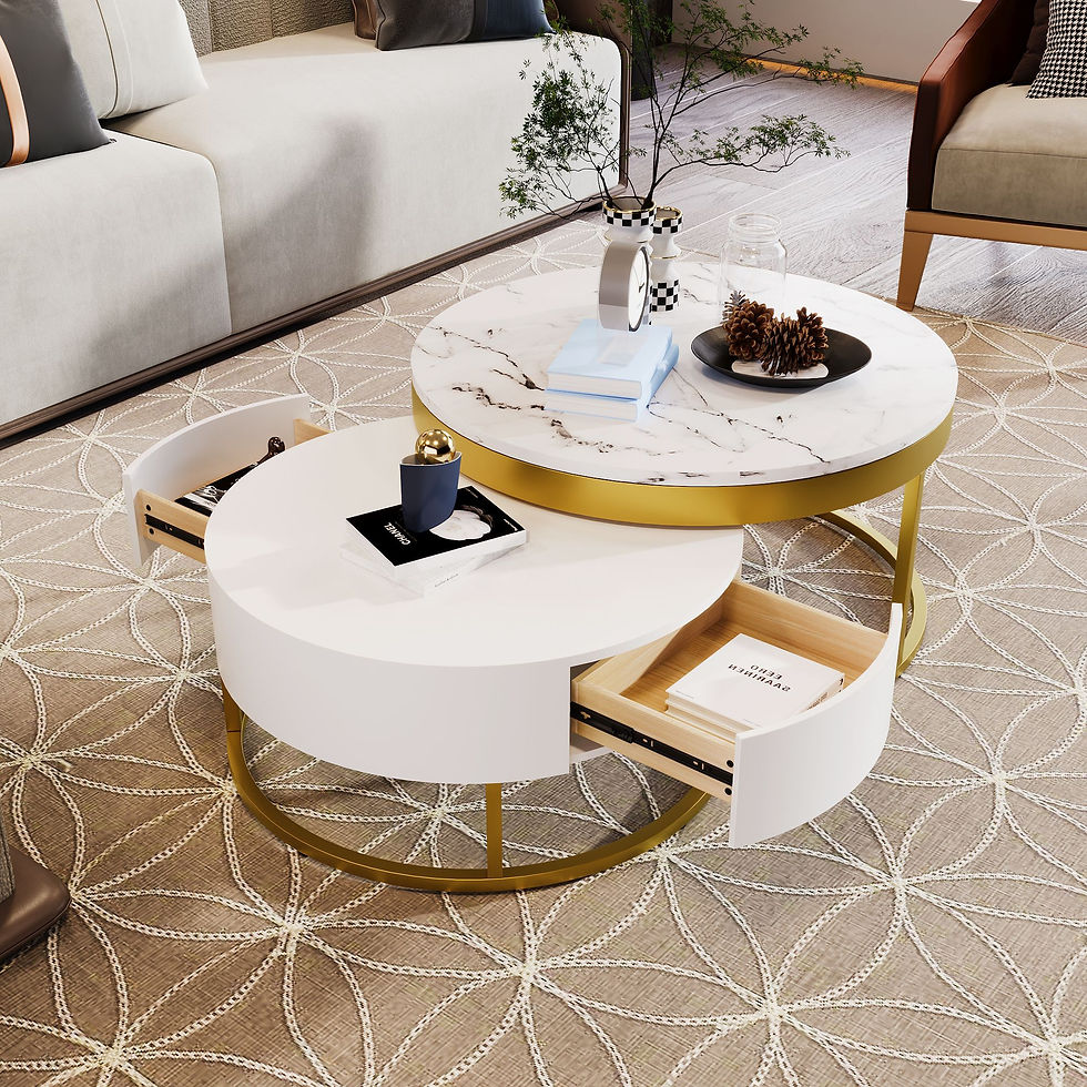 Thumbnail: Modern Round Nesting Coffee Table with Drawers in White