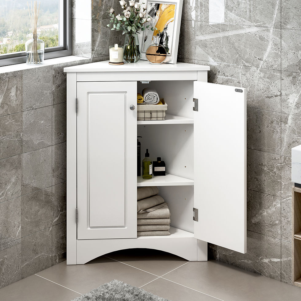 Thumbnail: White Triangle Storage Cabinet with Adjustable Shelves, Freestanding