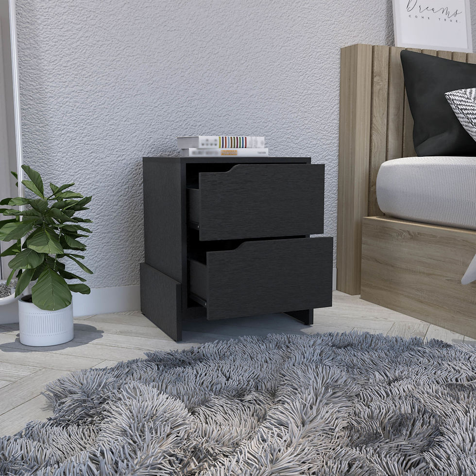 Thumbnail: Haines Nightstand with 2-Drawers, End Table with Sturdy Base, Black