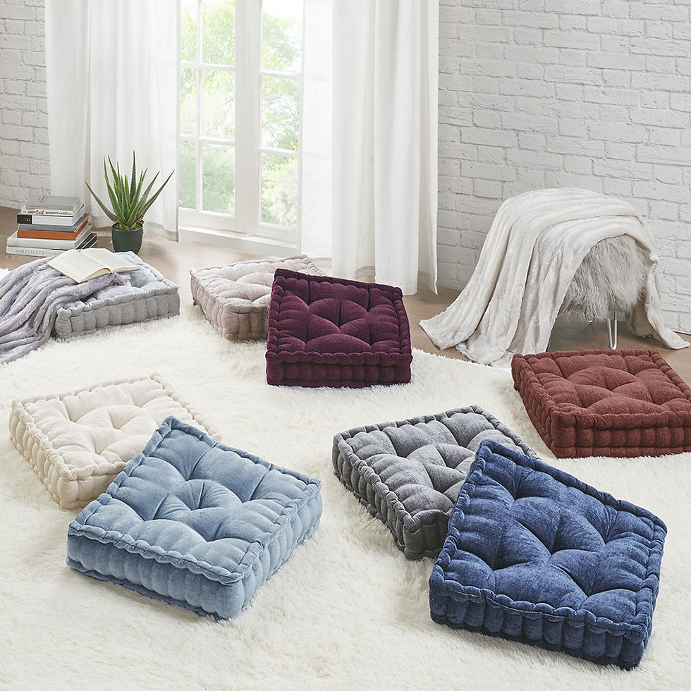 Thumbnail: Poly Chenille Square Floor Pillow Cushion Blue