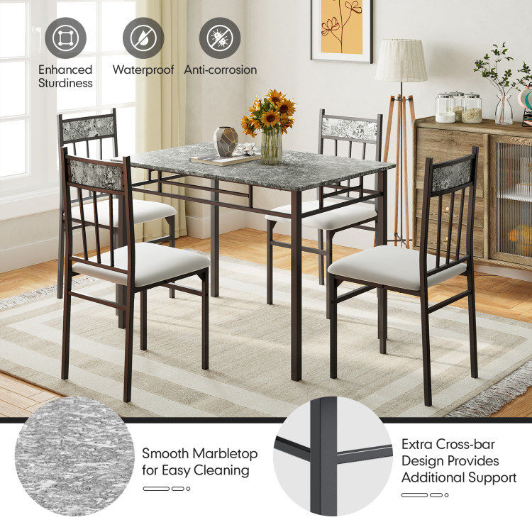 Thumbnail: 5 Pieces Faux Marble Dining Set Table
