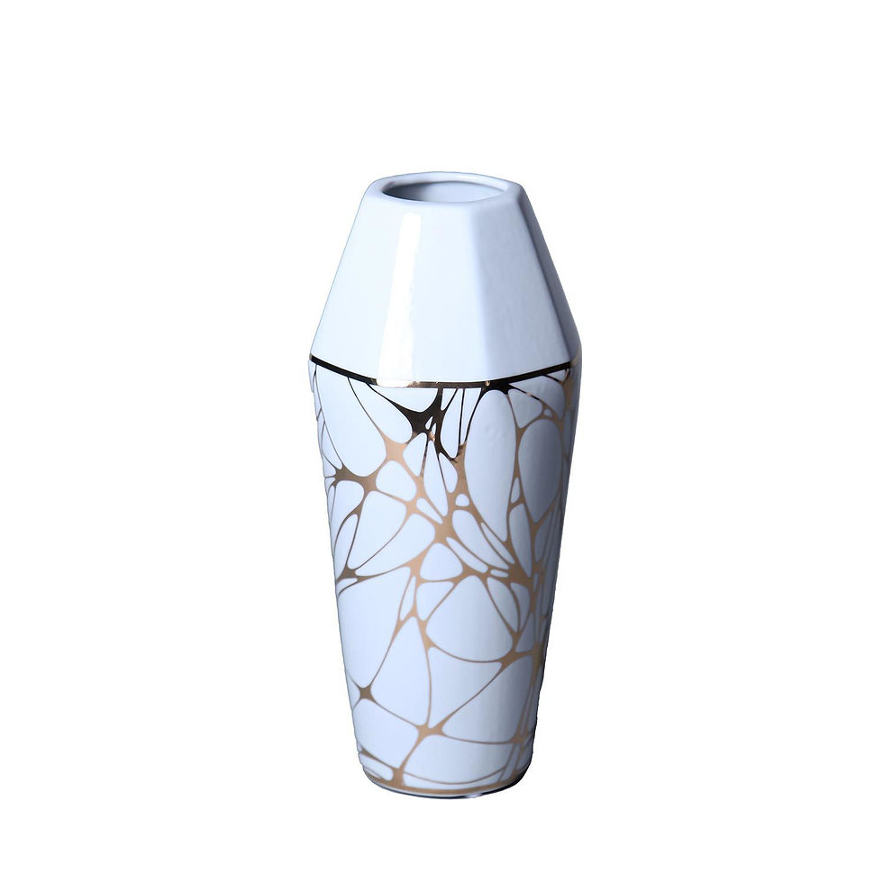 Thumbnail: White Ceramic Vase with Gold Organic Accent Design - Elegant and Versatile Home