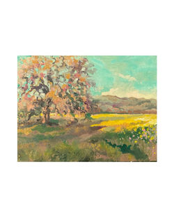 Oak in a Cover Crop of Mustard, 9x12in, oil on canvasboard