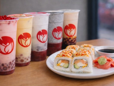 Bubble Tea y Sushi Lei Fong combo con tapioca y rollo Dragon Spicy