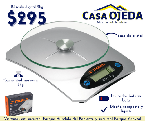 Truper 15160 Bascula Digital Truper 5kg BÁSCULA DIGITAL PARA