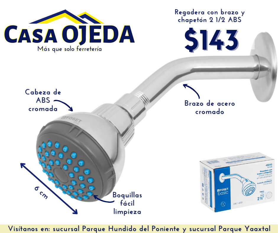 REGADERA REDONDA 2 1/2 BRAZO Y CHAPETÓN DE ACERO, FOSET