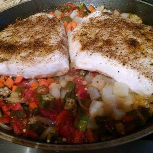 Roti of Okra and Pan-seared Halibut with Afro fusion Cuisine all purpose seasoning