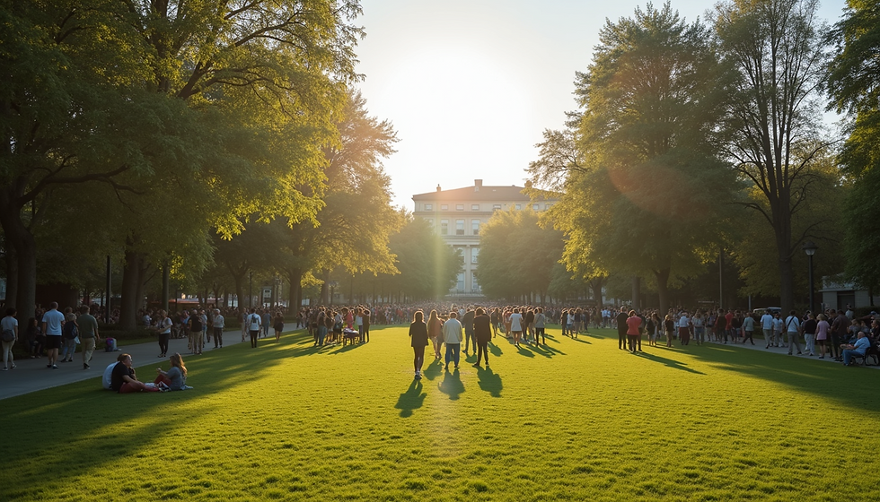 group of people gathered together on the grass