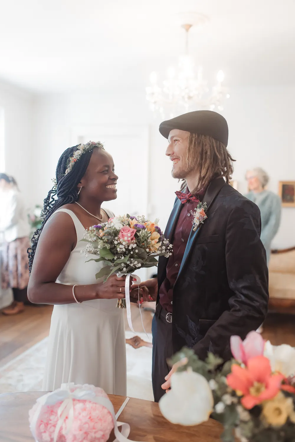 Bride smiling during intimate destination wedding on Ærø.
