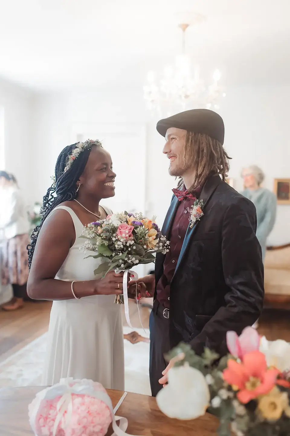Bride smiling during intimate destination wedding on Ærø.