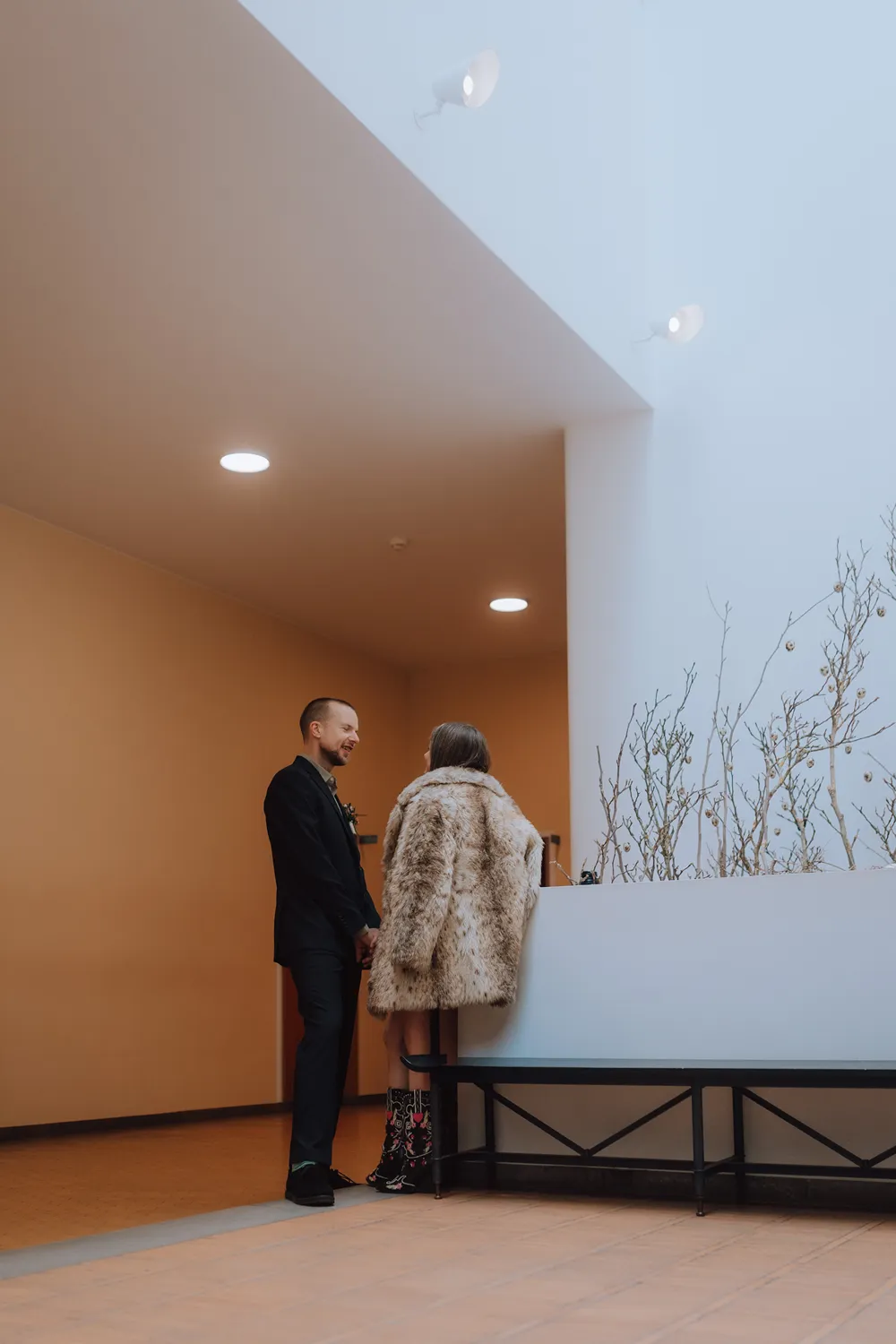 Minimalist Scandinavian ceremony room at Odense City Hall.