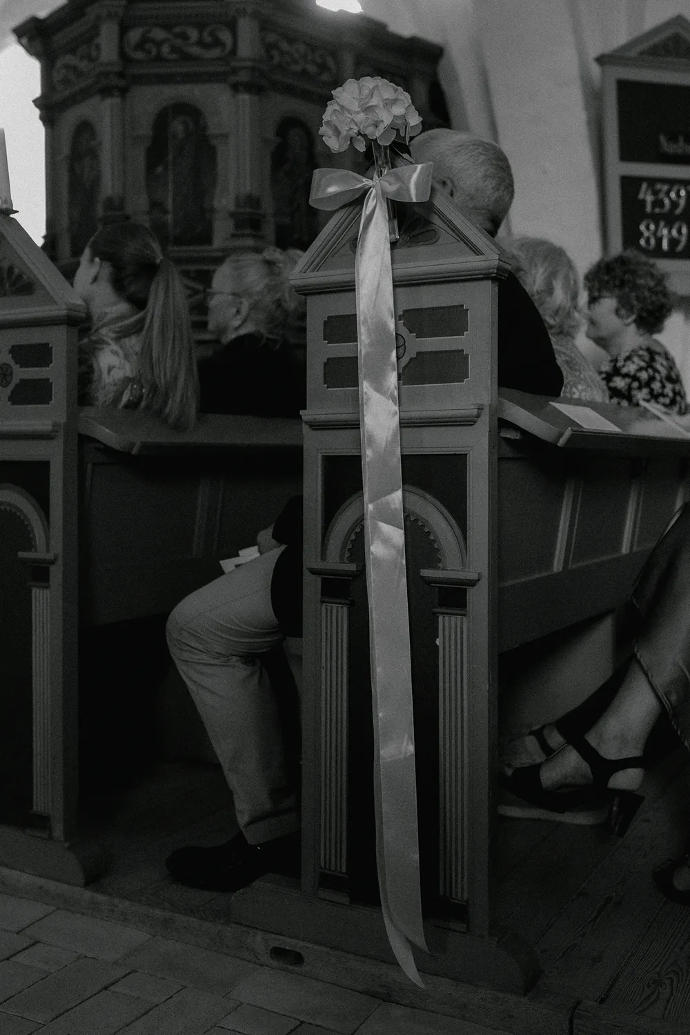 y wedding ceremony with ribbons inside church