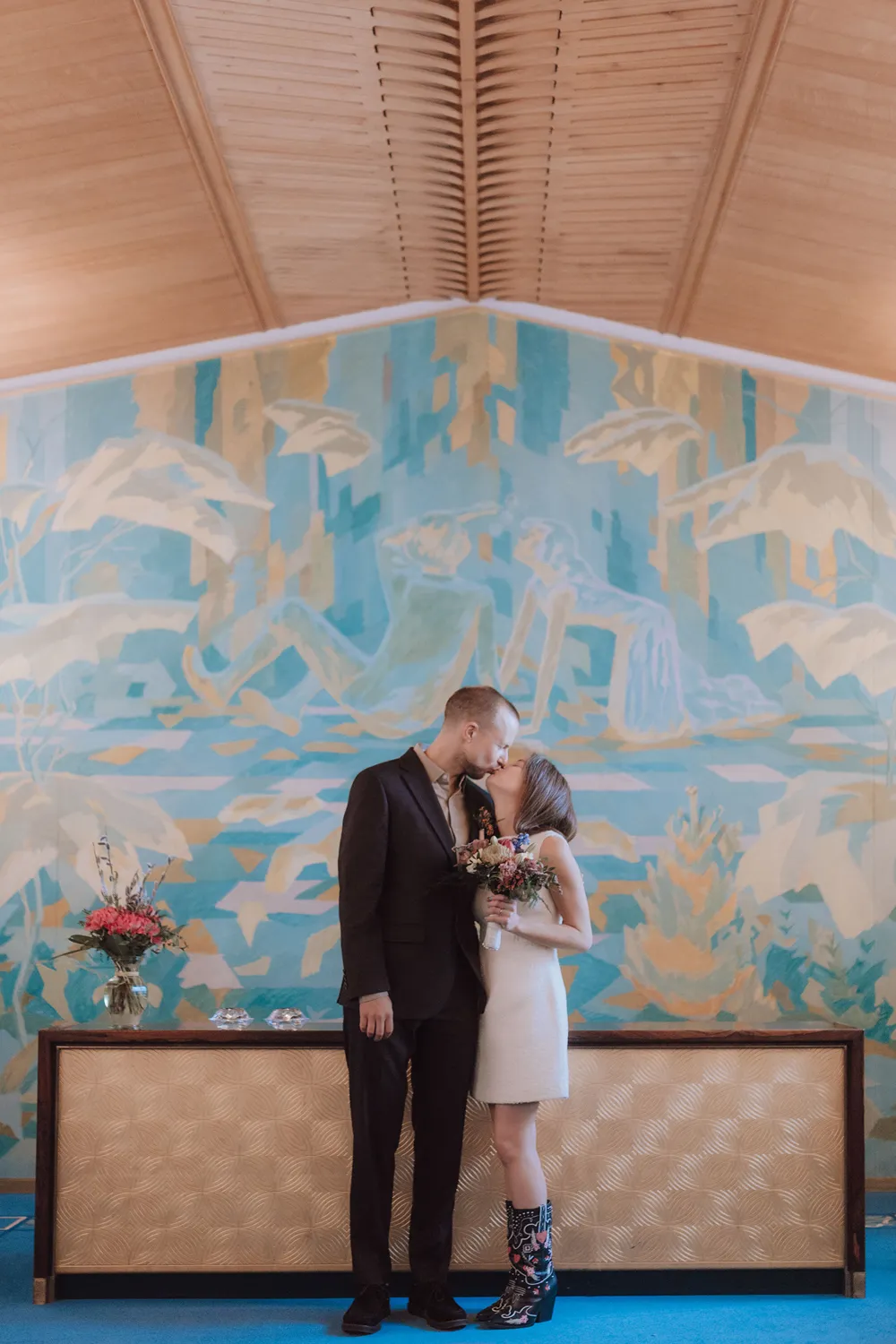 Intimate civil wedding portraits inside Odense City Hall in Denmark.