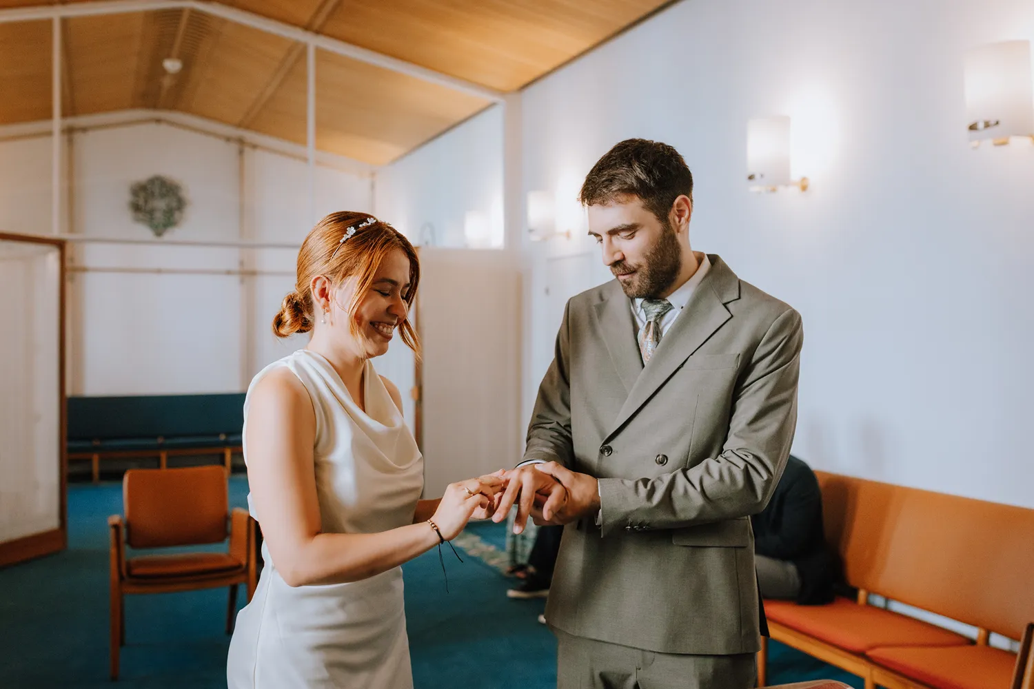 Timeless civil wedding ceremony inside Odense City Hall in Denmark
