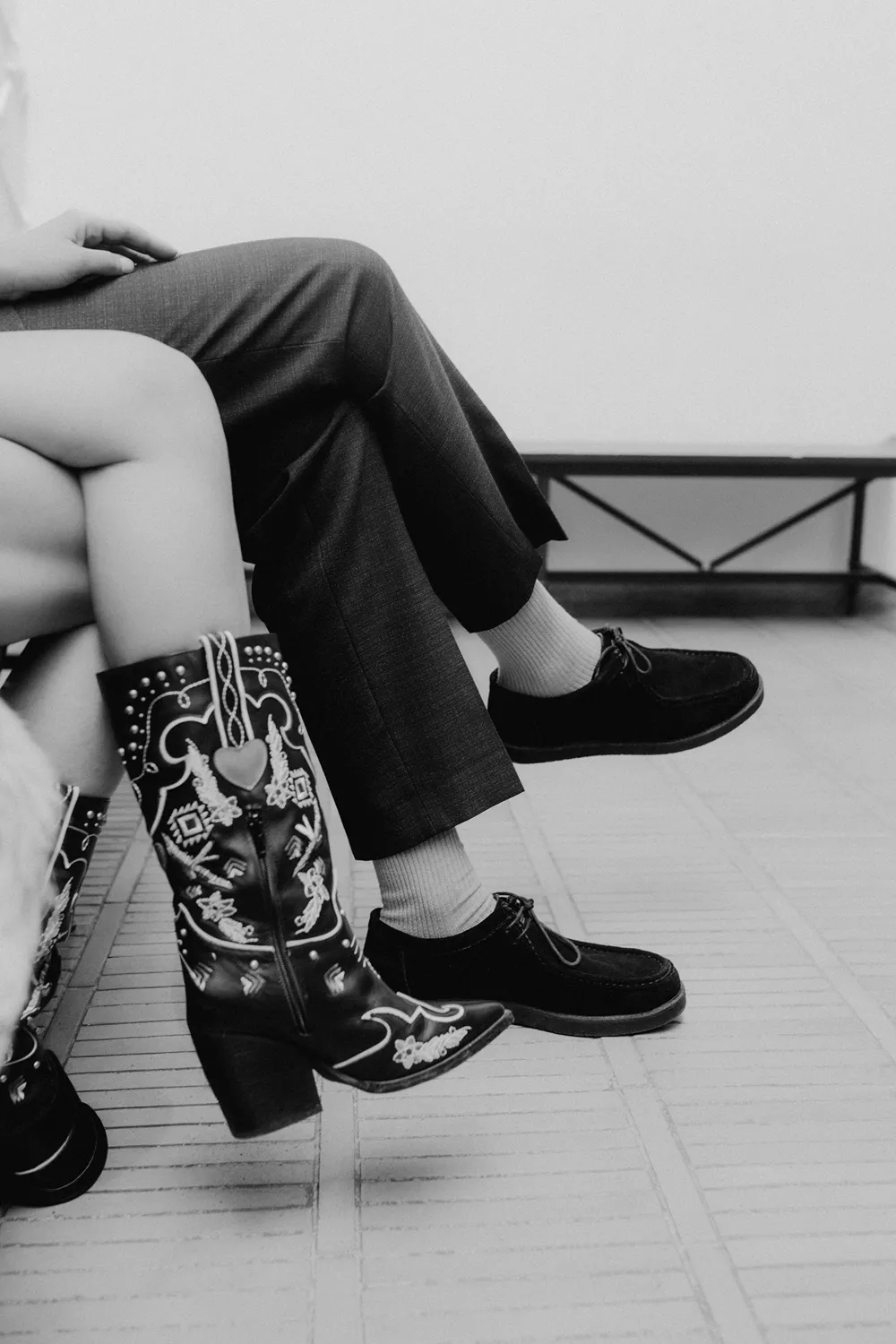 Bridal cowboy boots during stylish spring wedding in Odense.