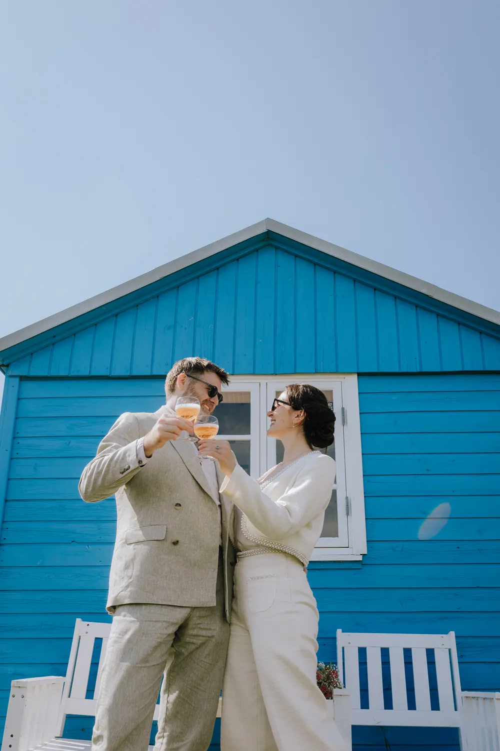 Vesterstrand beach huts after an Ærø wedding blue summer house