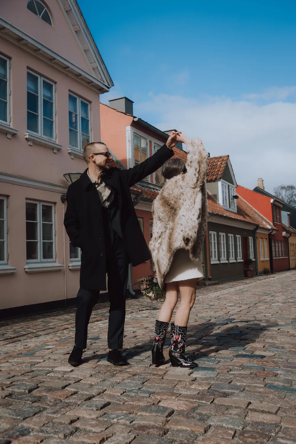 Fairytale wedding portraits in the historic streets of Odense, Denmark.