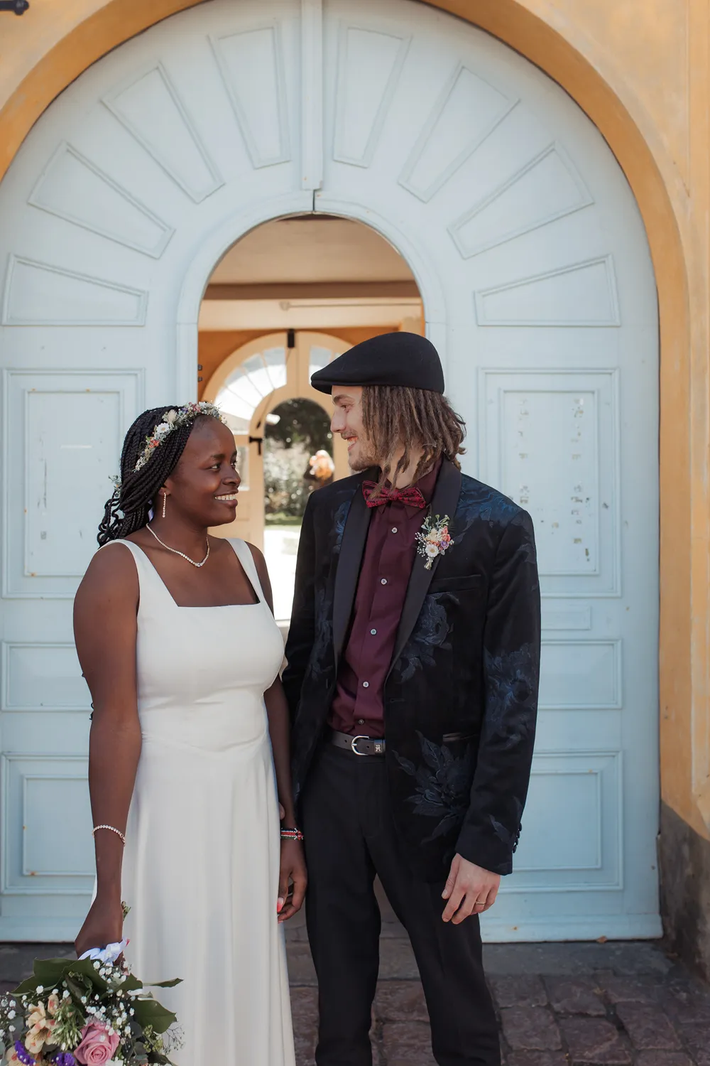 Intimate embrace during destination wedding photography on Ærø in Denmark.