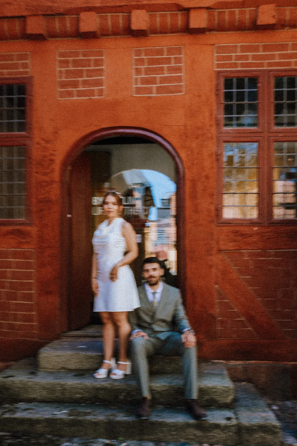 Odense elopement photographer capturing a city walk portrait.