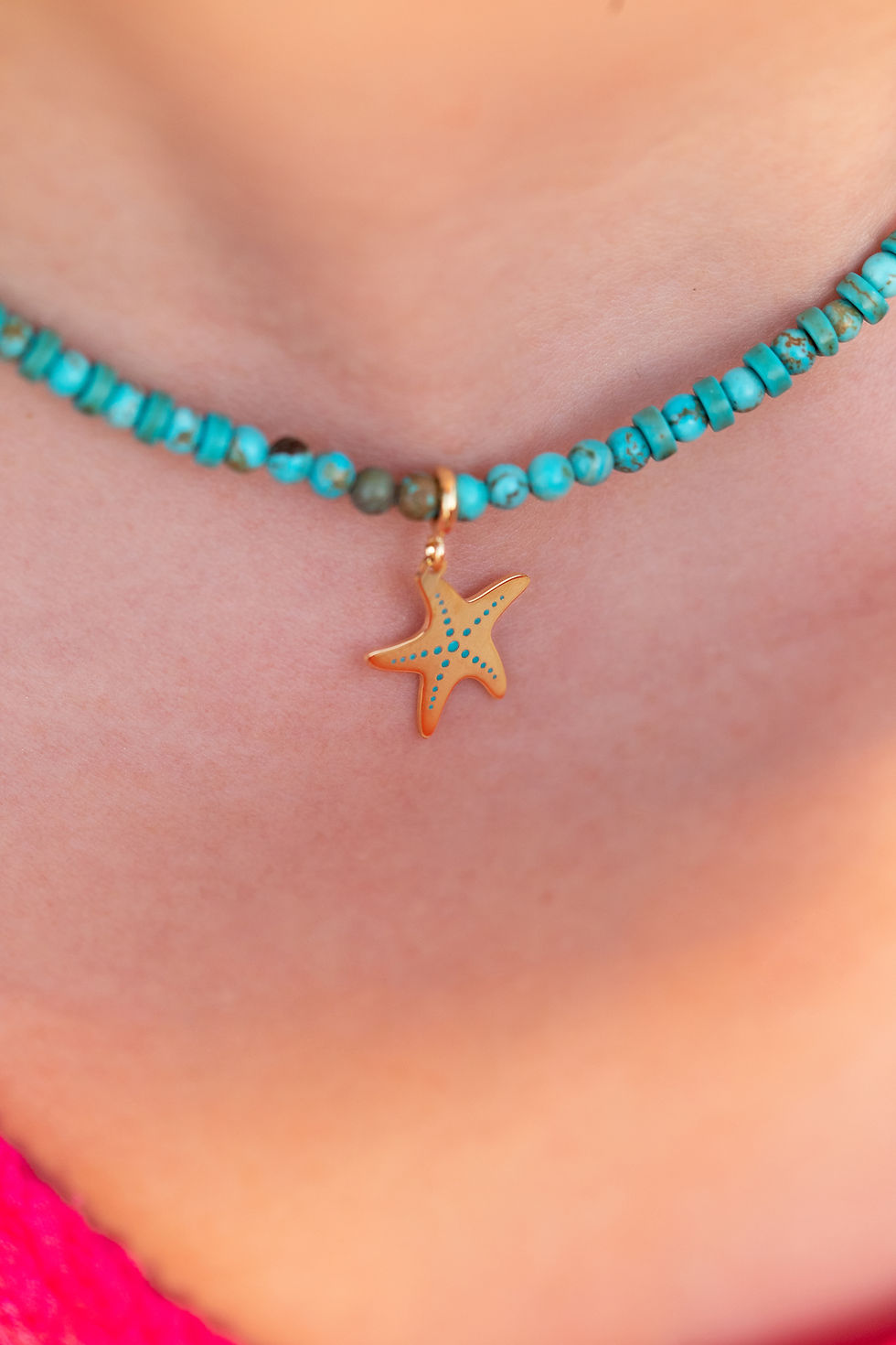 Thumbnail: star fish charm, enamel star fish pendant, glow in the dark starfish, summer necklace, turquoise necklace