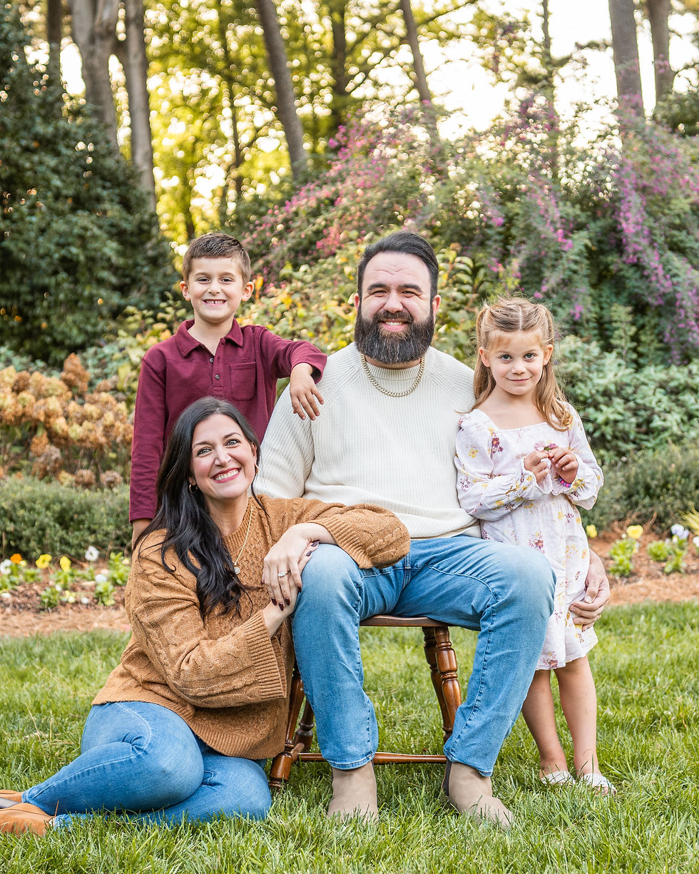 Luxury outdoor family portraits at WRAL Azalea Gardens n Raleigh NC during golden hour