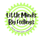 Logo of Little Minds Big Feelings featuring playful typography and colorful elements representing emotional growth in children.