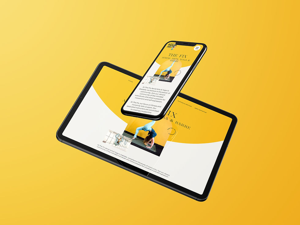 A screen and phone showing the yoga studio website design