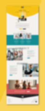 A vibrant website design mock up for a studio offering aerial arts, yoga and barre classes. The website design features vibrant colors like yellow, teal and red and background videos people participating in the classes.