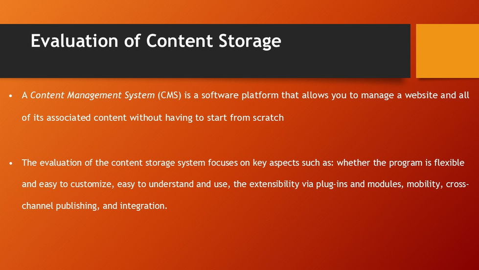 EDM Plan: Evaluation of Content Storage