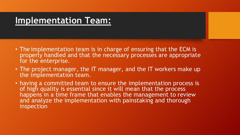 EDM Plan: Implementation Team