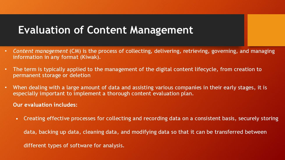 EDM Plan: Evaluation of Content Management