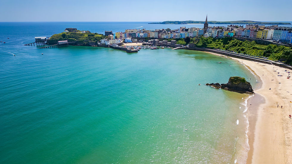 Aerial view of North Beach and the harbor of Tenby, Wales.jpg