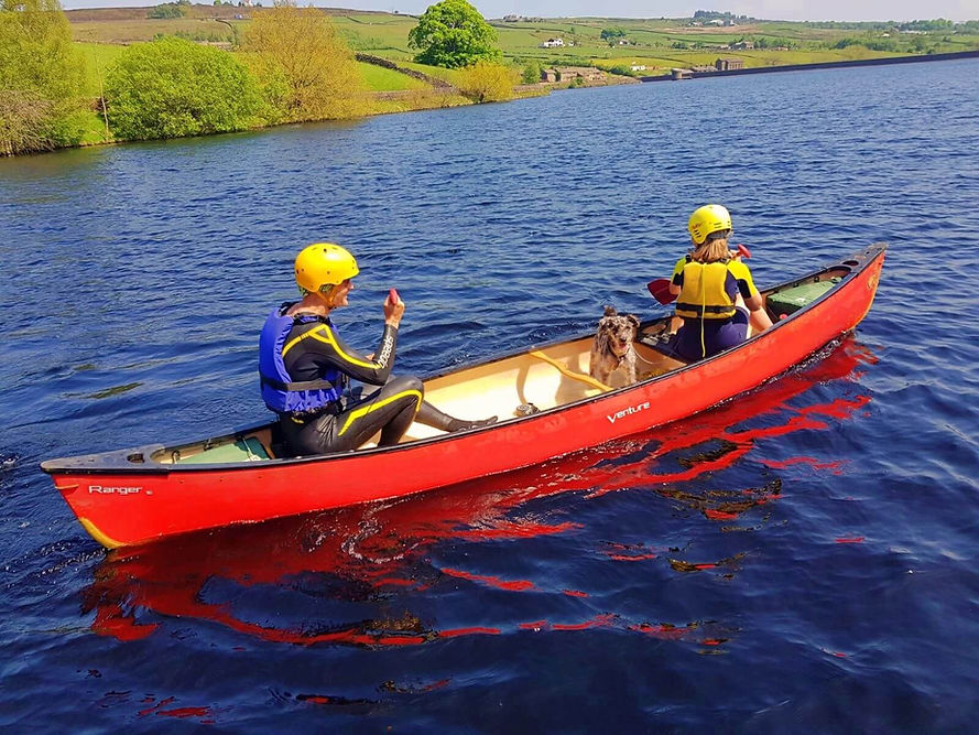 father and son canoeing